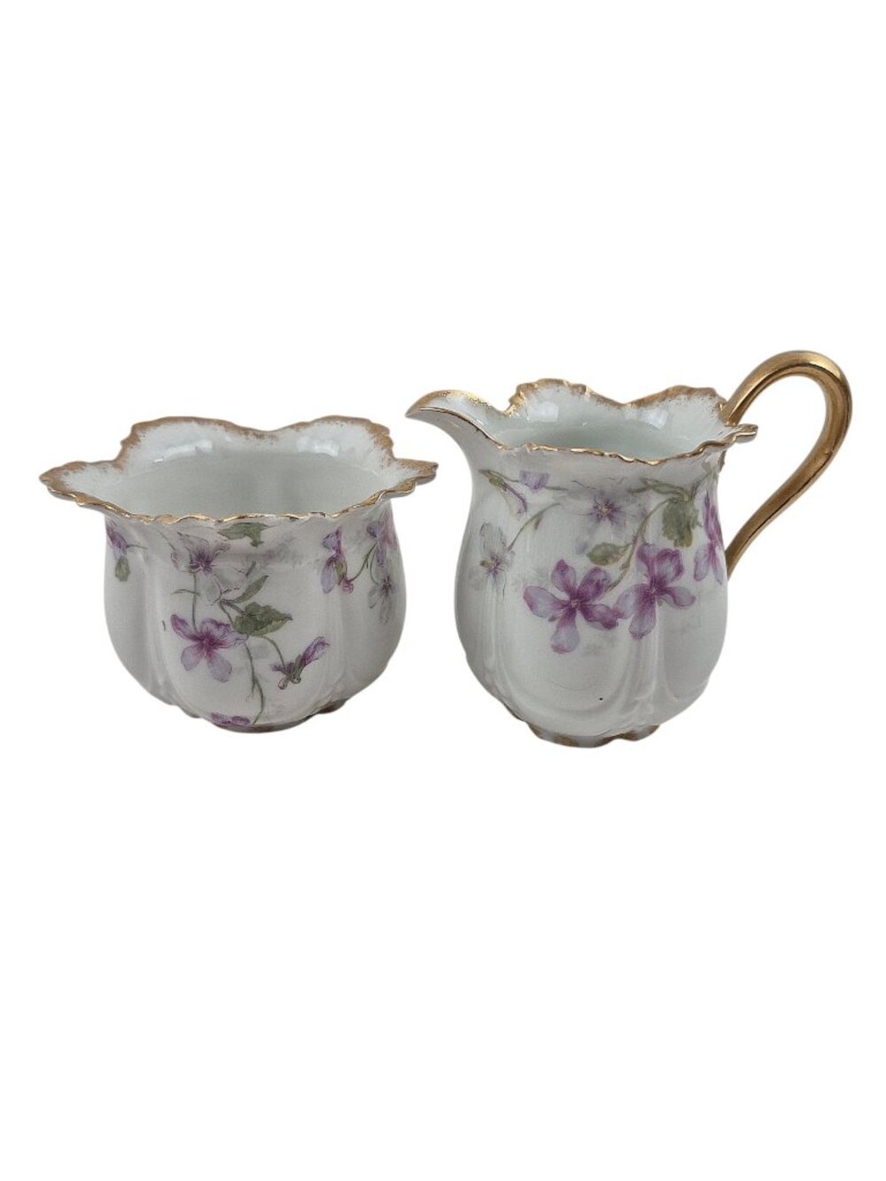 Haviland Limoges Violet Floral Creamer Open Sugar Bowl Set France CH Field